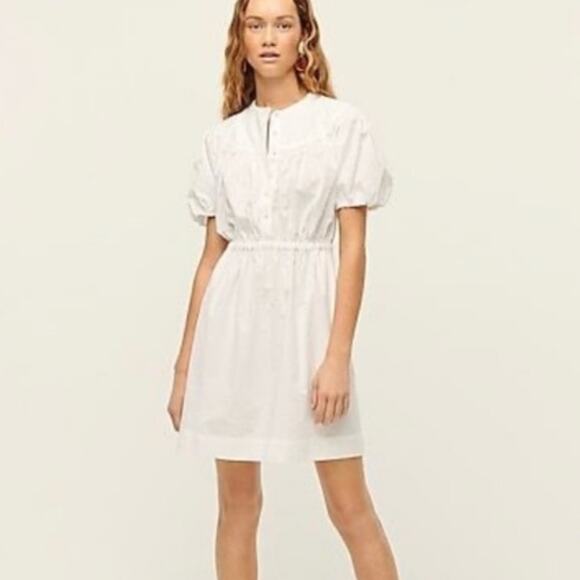 J. Crew White Poplin Cotton Puff Sleeve Shirt Dress Pockets - Picture 1 of 11